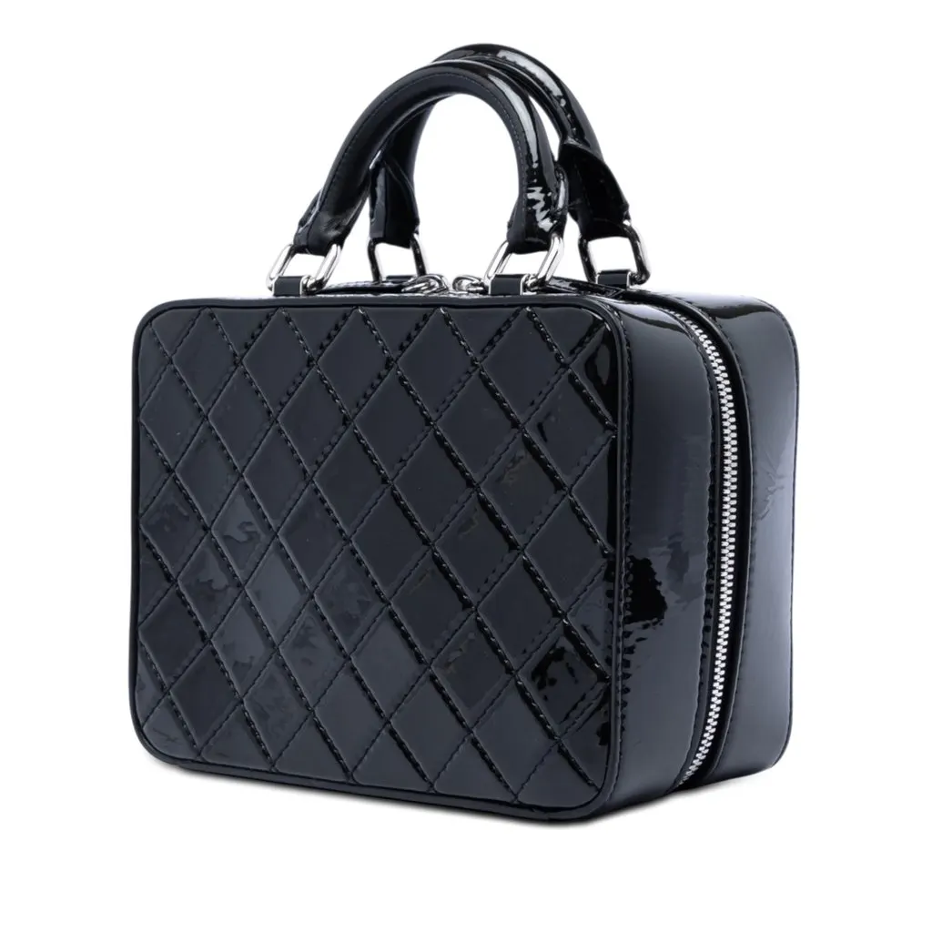 Chanel Small CC Quilted Patent Travel Kit Vanity Case Black Leather Very good - Back View