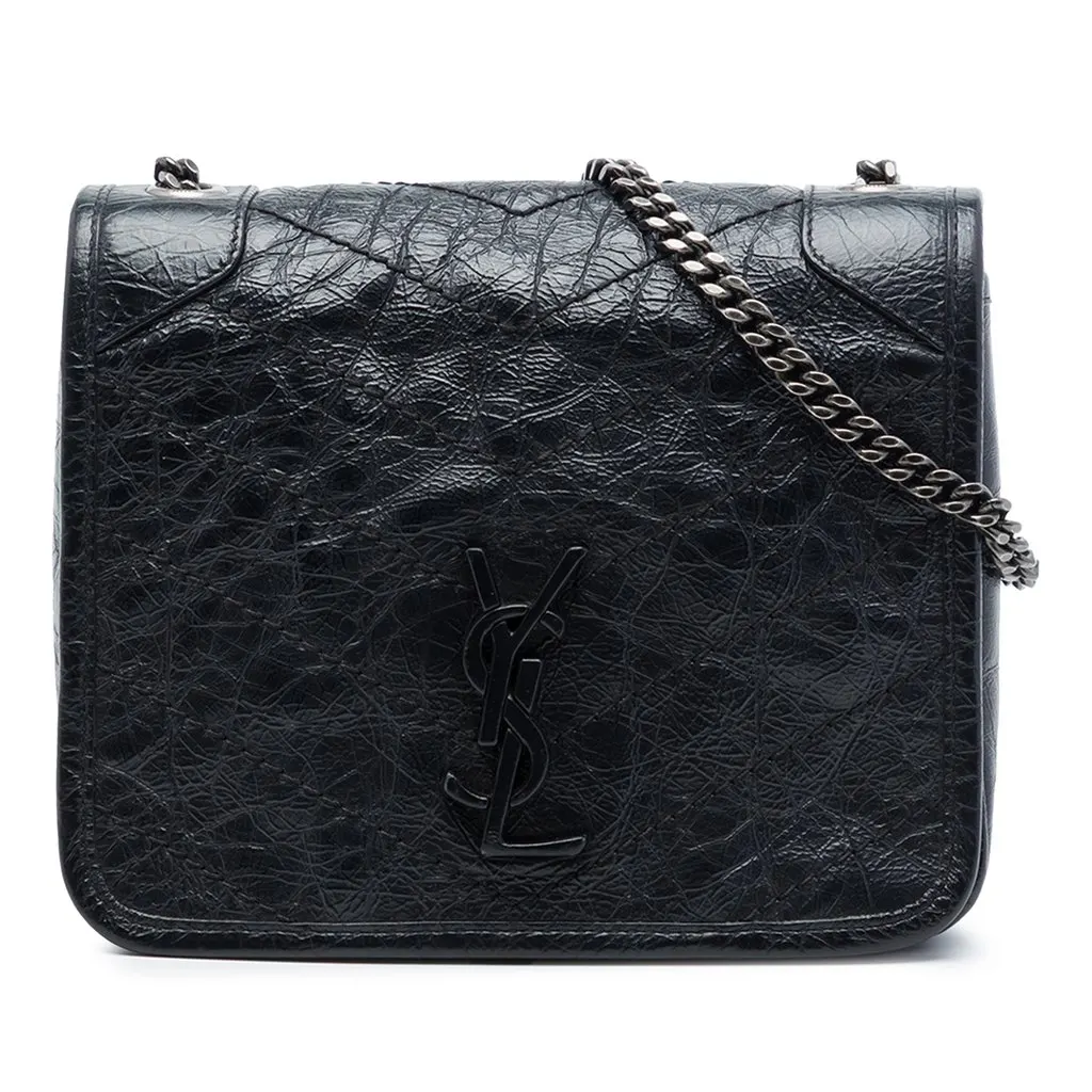 Saint Laurent Crinkled Calfskin Niki Wallet on Chain Black Leather Very good - Front View