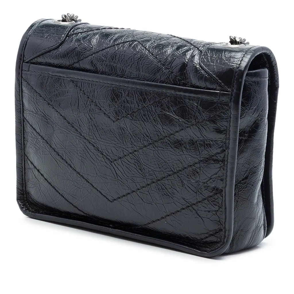 Saint Laurent Crinkled Calfskin Niki Wallet on Chain Black Leather Very good - Back View