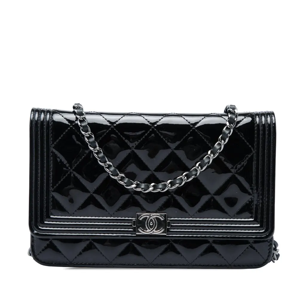 Chanel Quilted Patent Boy Wallet on Chain