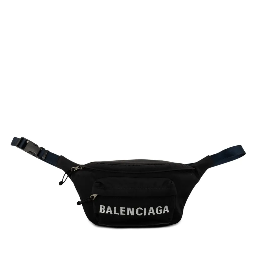Balenciaga Small Nylon Logo Wheel Belt Bag Black Good - Front View