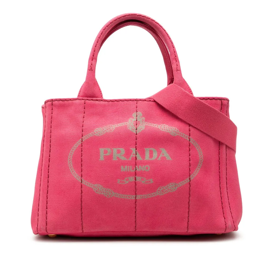Prada Small Canvas Canapa Logo Tote Pink Very good - Front View