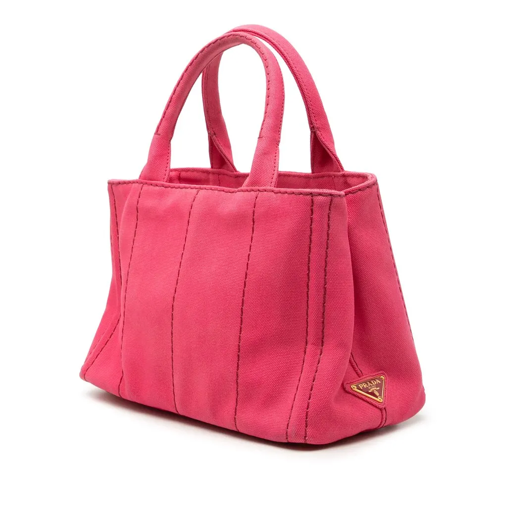 Prada Small Canvas Canapa Logo Tote Pink Very good - Back View