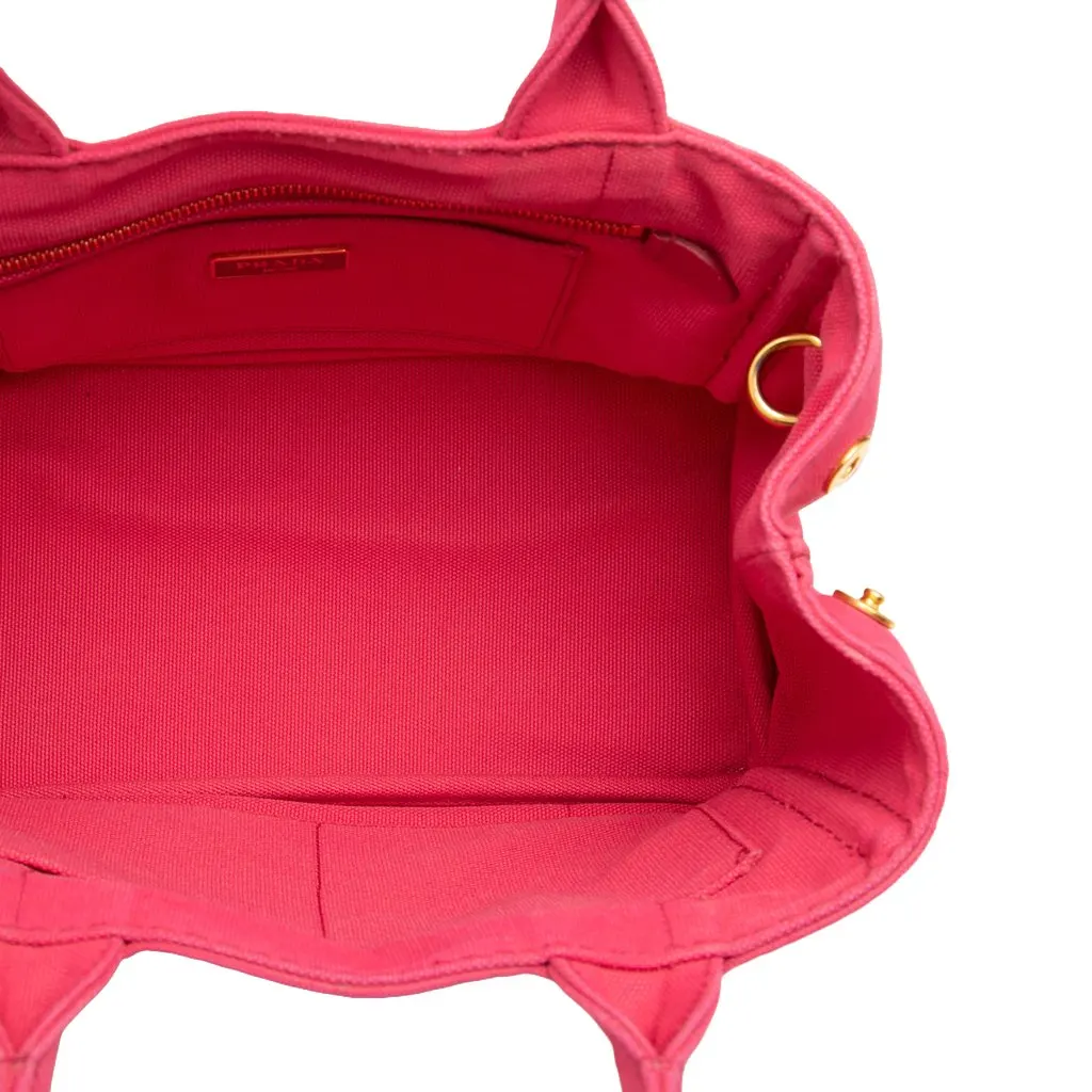 Prada Small Canvas Canapa Logo Tote Pink Very good - Model View