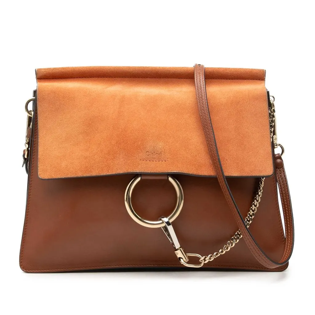 Chloé Medium Calfskin and Suede Faye Crossbody Brown Leather Very good - Front View