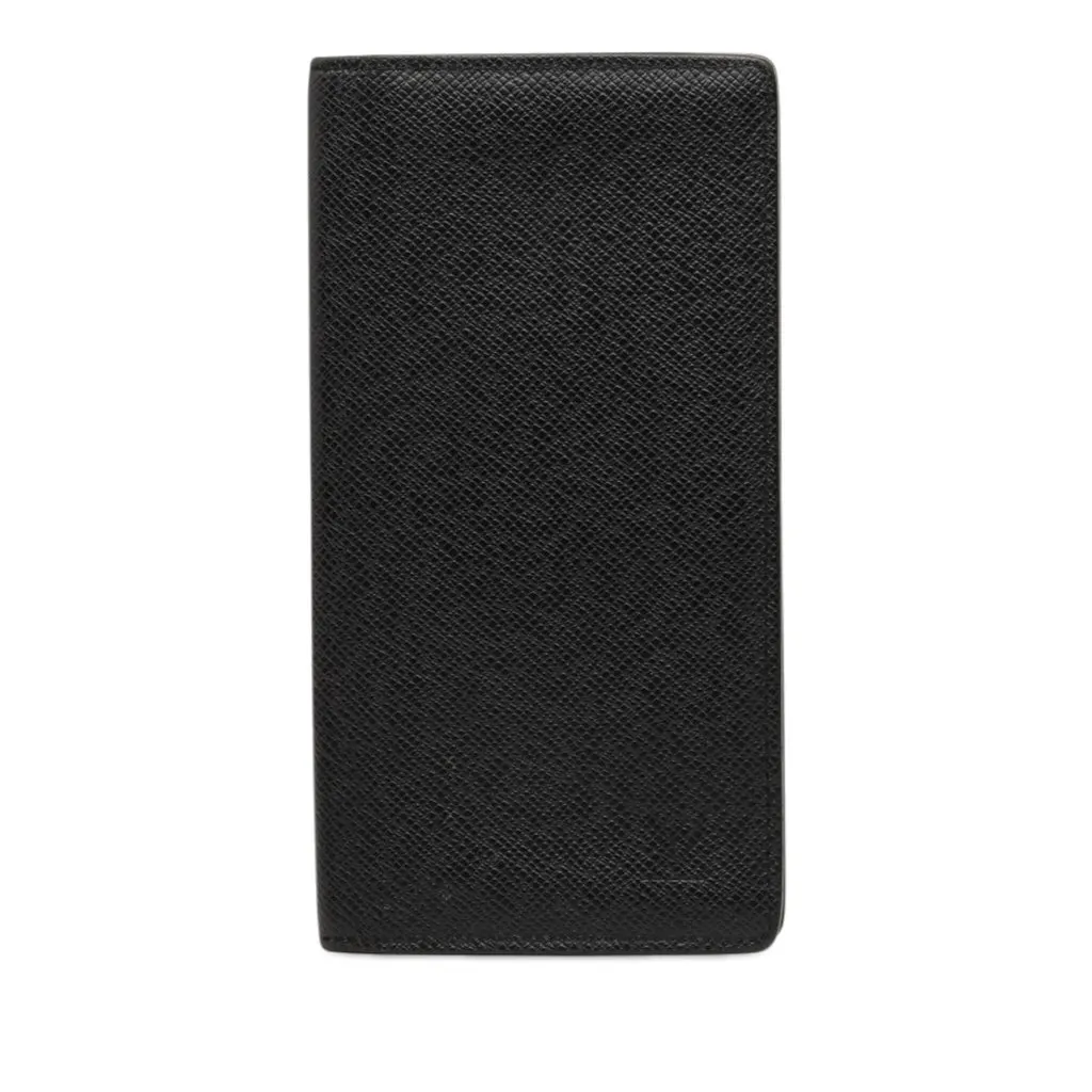Louis Vuitton Taiga Brazza Wallet Black Leather Very good - Front View