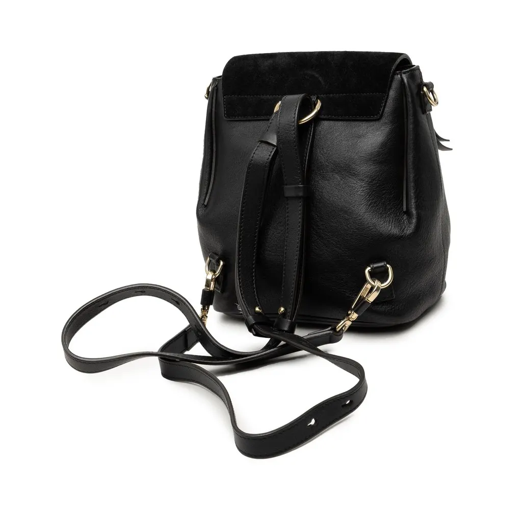 Chloé Medium Calfskin and Suede Faye Backpack Black Leather Very good - Back View