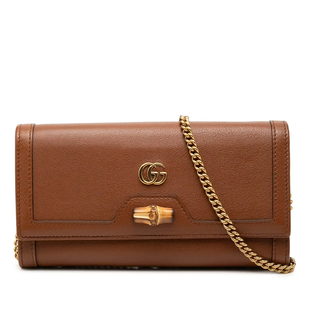 Gucci Calfskin Bamboo Diana Wallet on Chain Brown Leather Very good - Front View