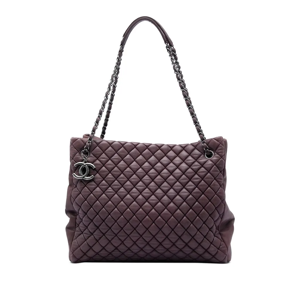 Chanel Large Quilted Iridescent Calfskin New Bubble Tote Purple Leather Very good - Front View