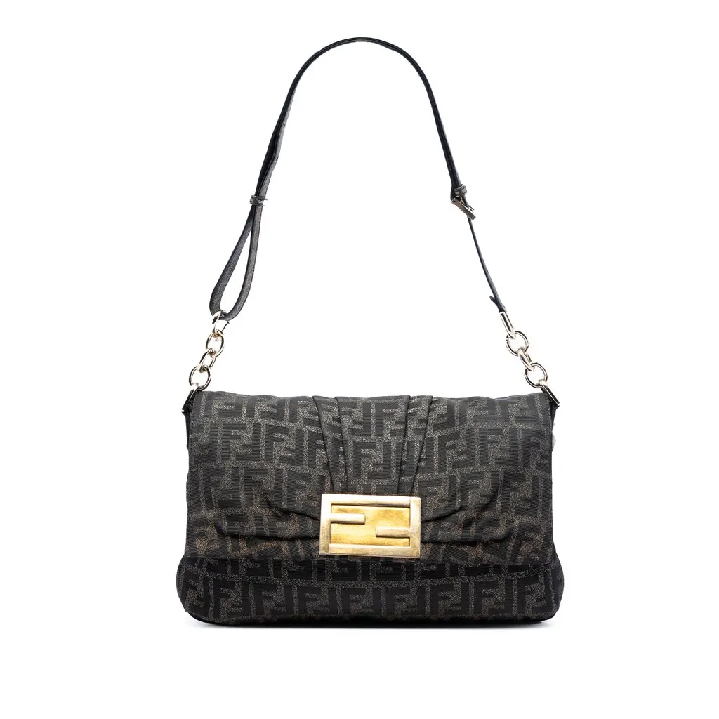 Fendi Large Zucca Canvas Mia Flap Shoulder Bag Brown Very good - Front View