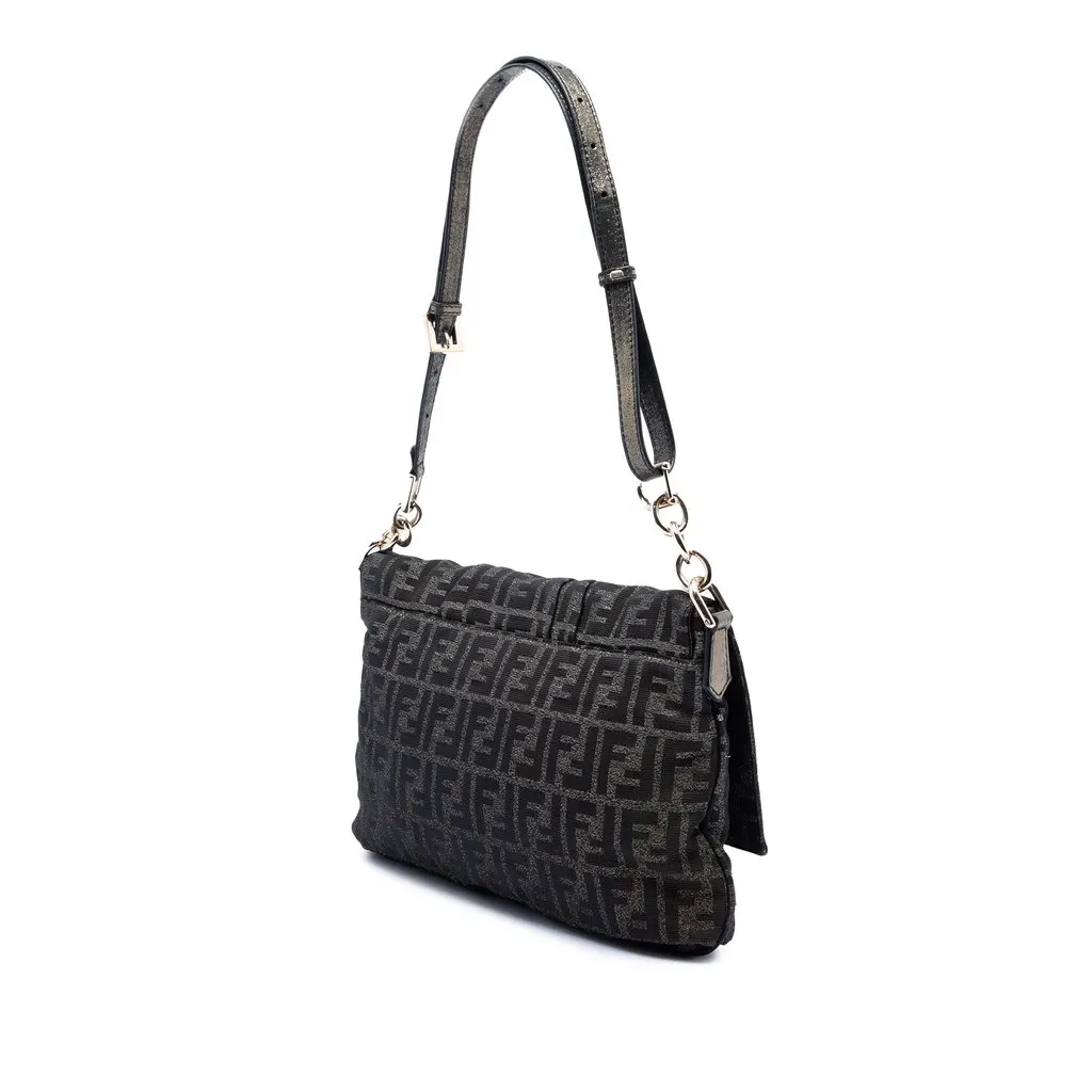 Fendi Large Zucca Canvas Mia Flap Shoulder Bag Brown Very good - Back View