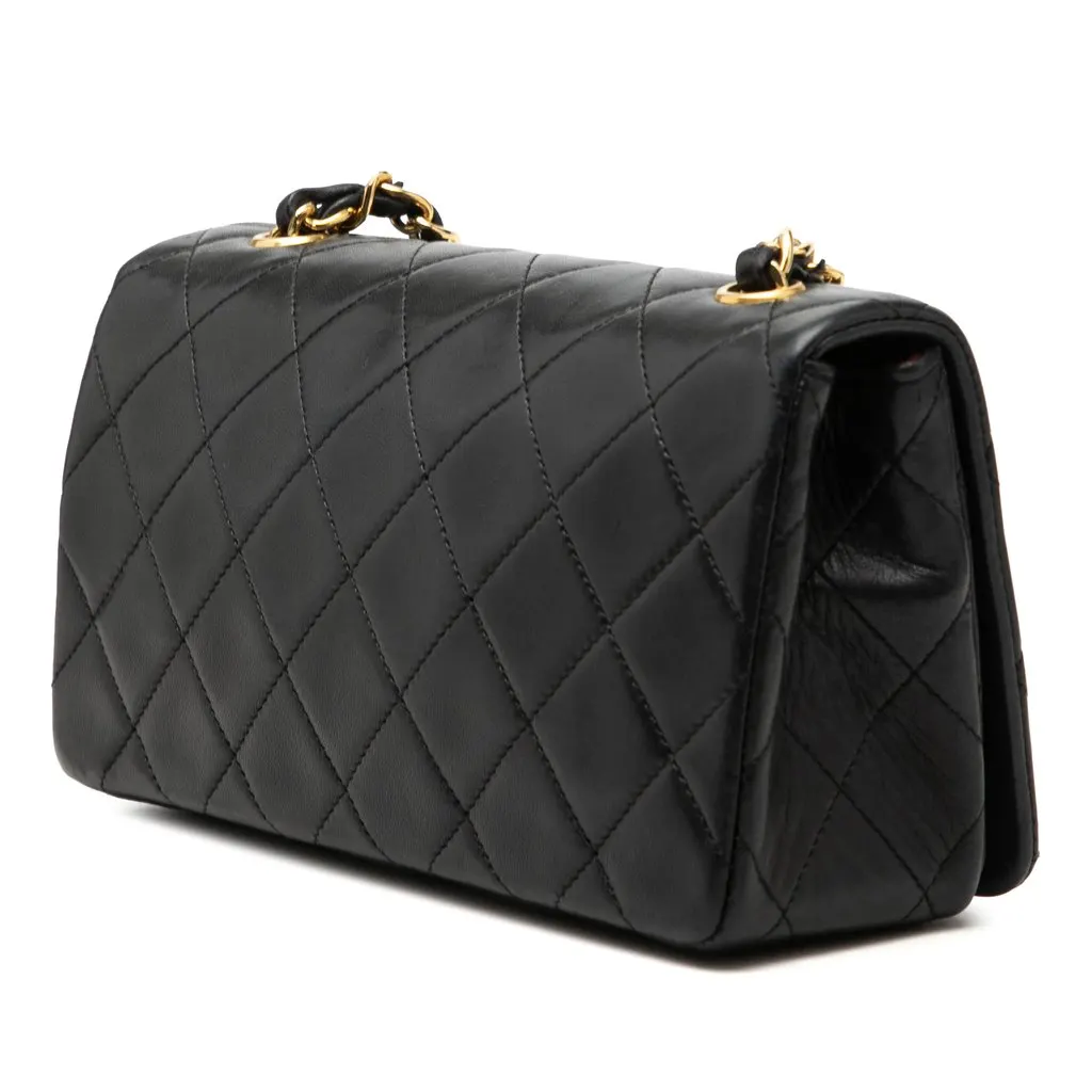 Chanel CC Quilted Lambskin Turnlock Full Single Flap Black Leather Very good - Back View