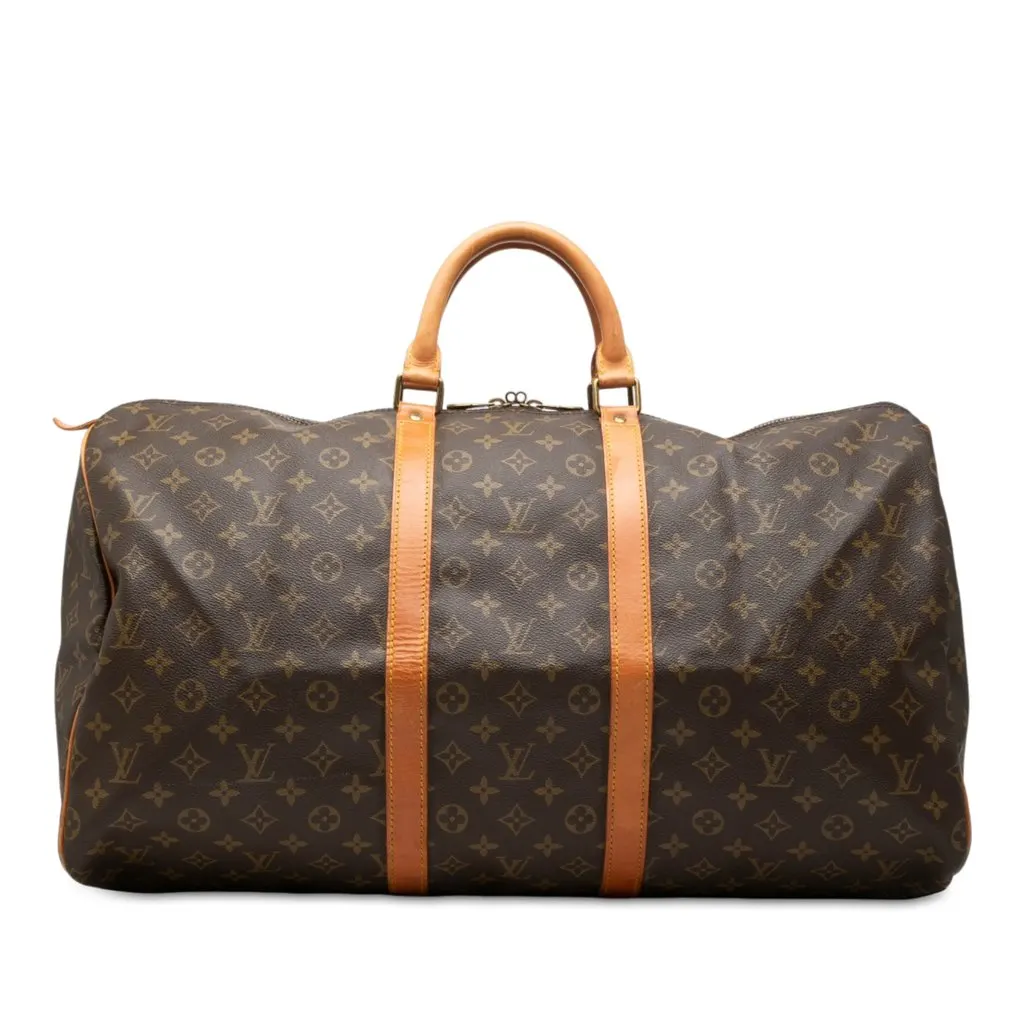Louis Vuitton Monogram Keepall 55 Brown Canvas Good - Front View