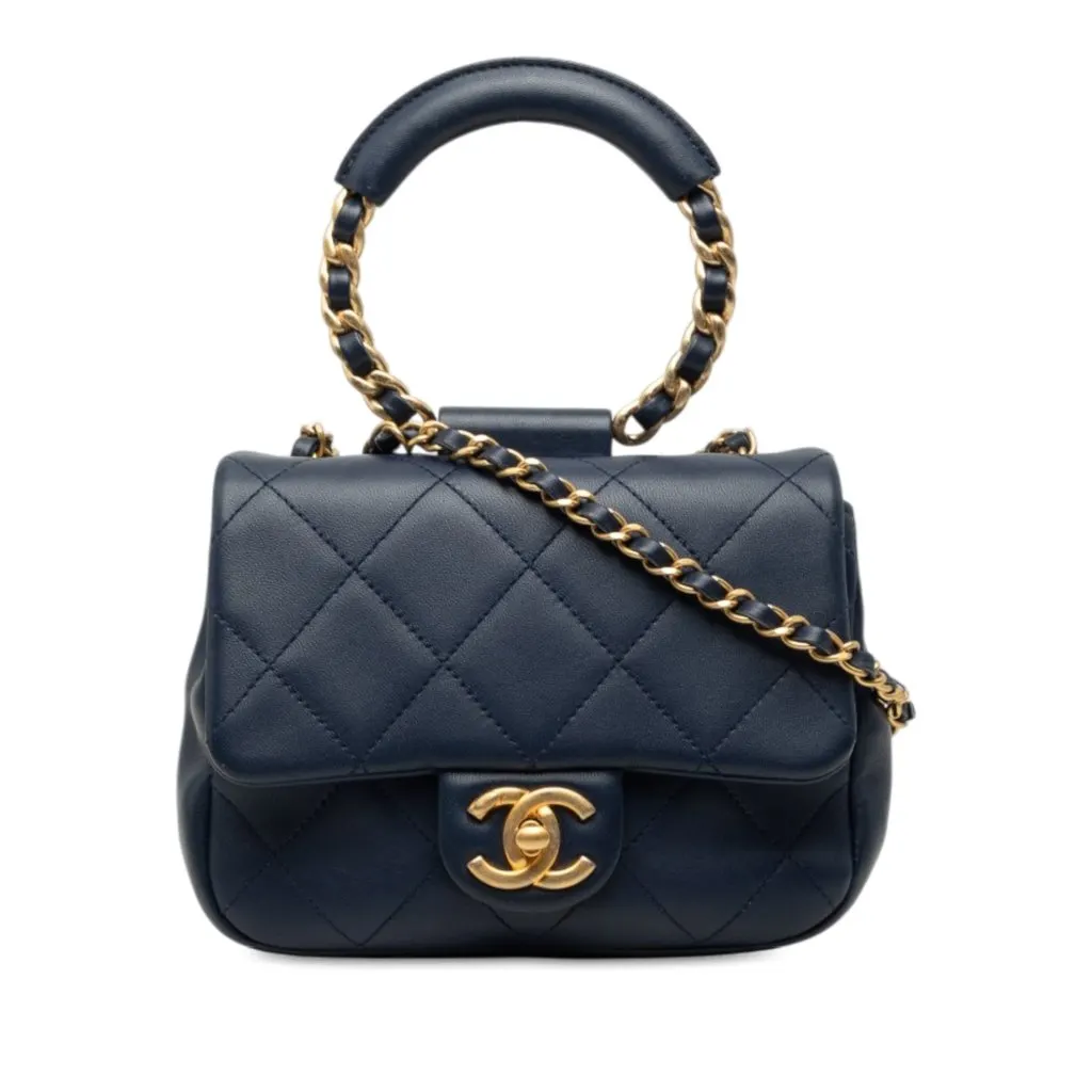 Chanel Mini Quilted Lambskin In The Loop Flap Blue Leather Very good - Front View