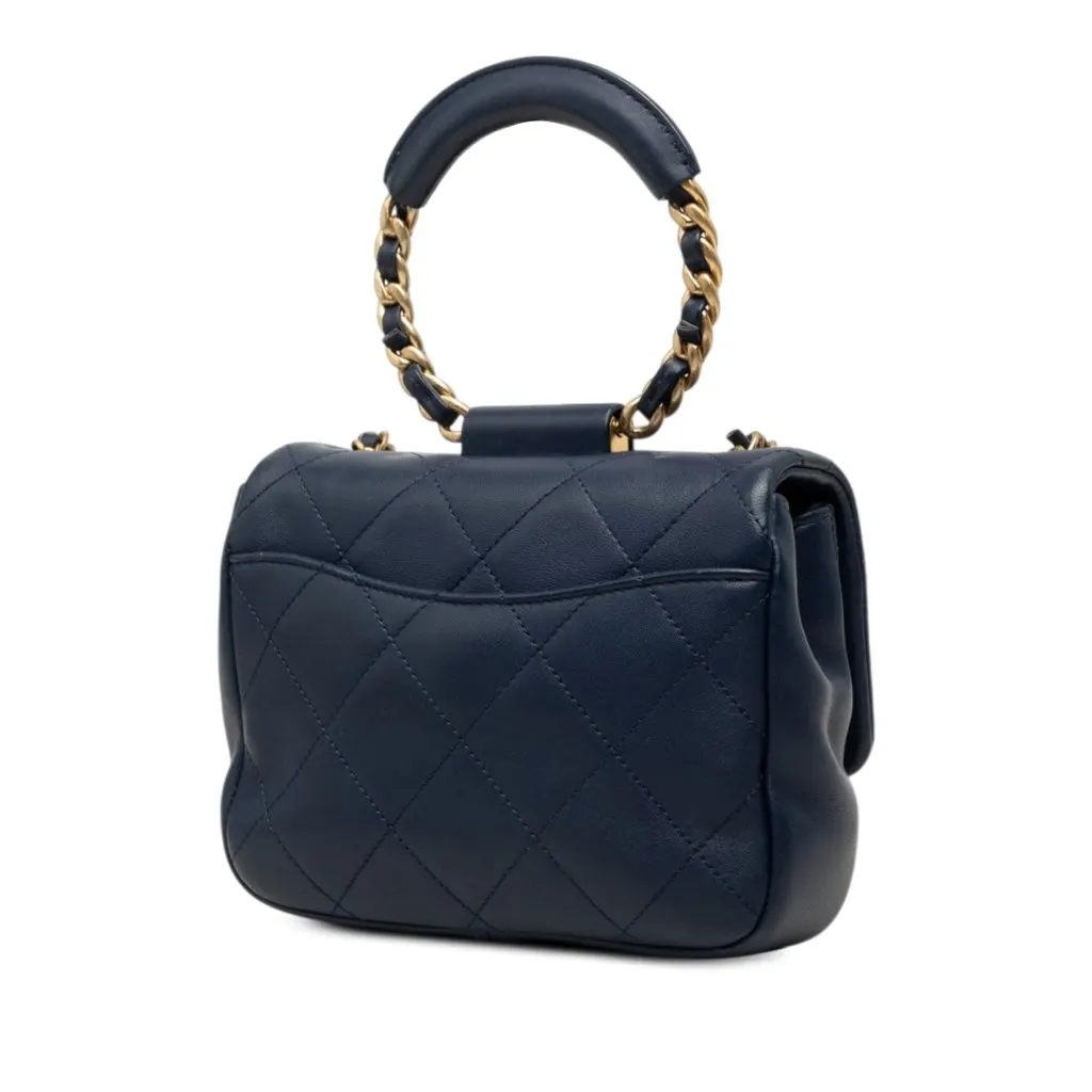 Chanel Mini Quilted Lambskin In The Loop Flap Blue Leather Very good - Back View