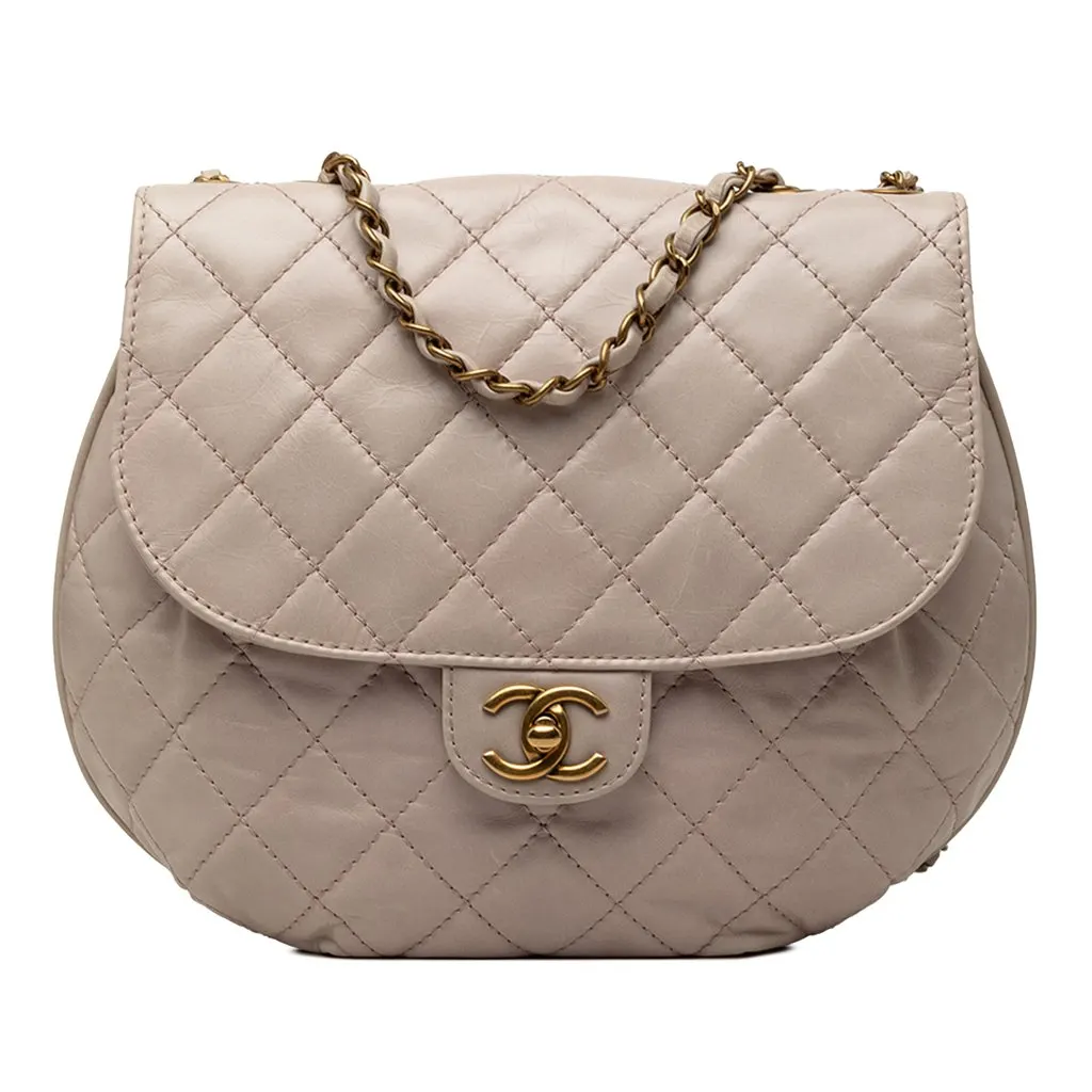 Chanel Medium Aged Calfskin Bubble CC Flap Beige Leather Very good - Front View