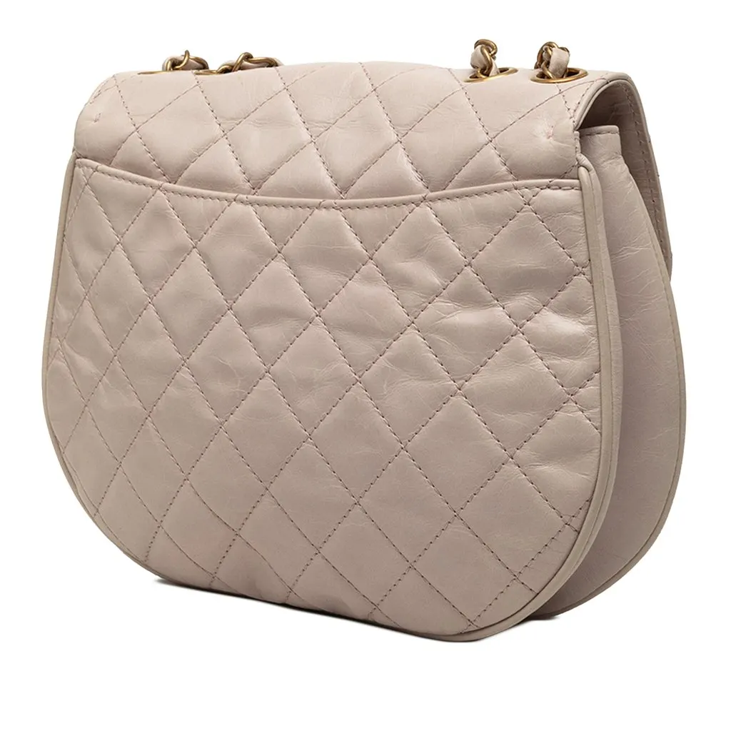 Chanel Medium Aged Calfskin Bubble CC Flap Beige Leather Very good - Back View