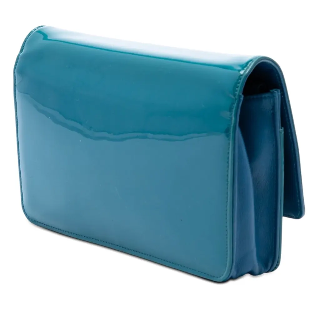 Chanel CC Patent Wallet On Chain Blue Leather Very good - Back View
