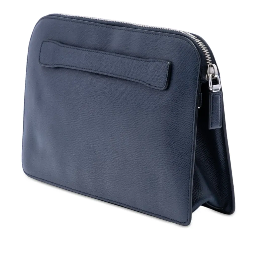 Prada Saffiano Clutch Blue Leather Very good - Back View