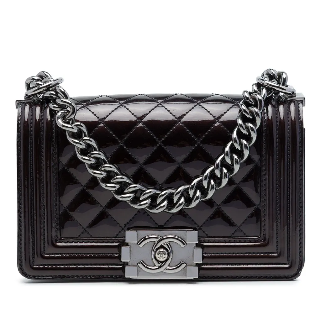Chanel Small Quilted Patent Boy Flap Purple Leather Very good - Front View