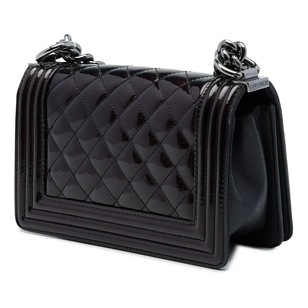 Chanel Small Quilted Patent Boy Flap Purple Leather Very good - Back View