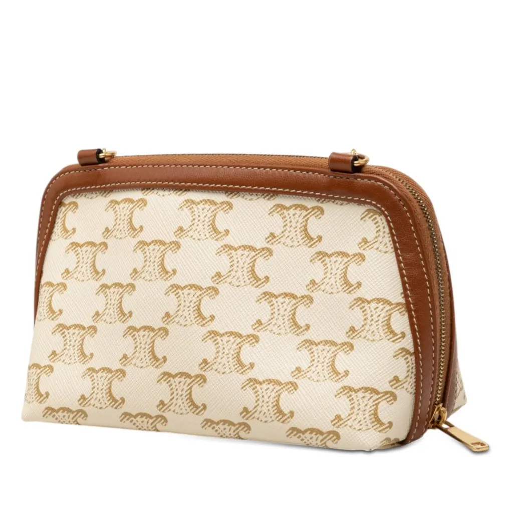 Celine Triomphe Coated Canvas Clutch On Chain White Very good - Back View