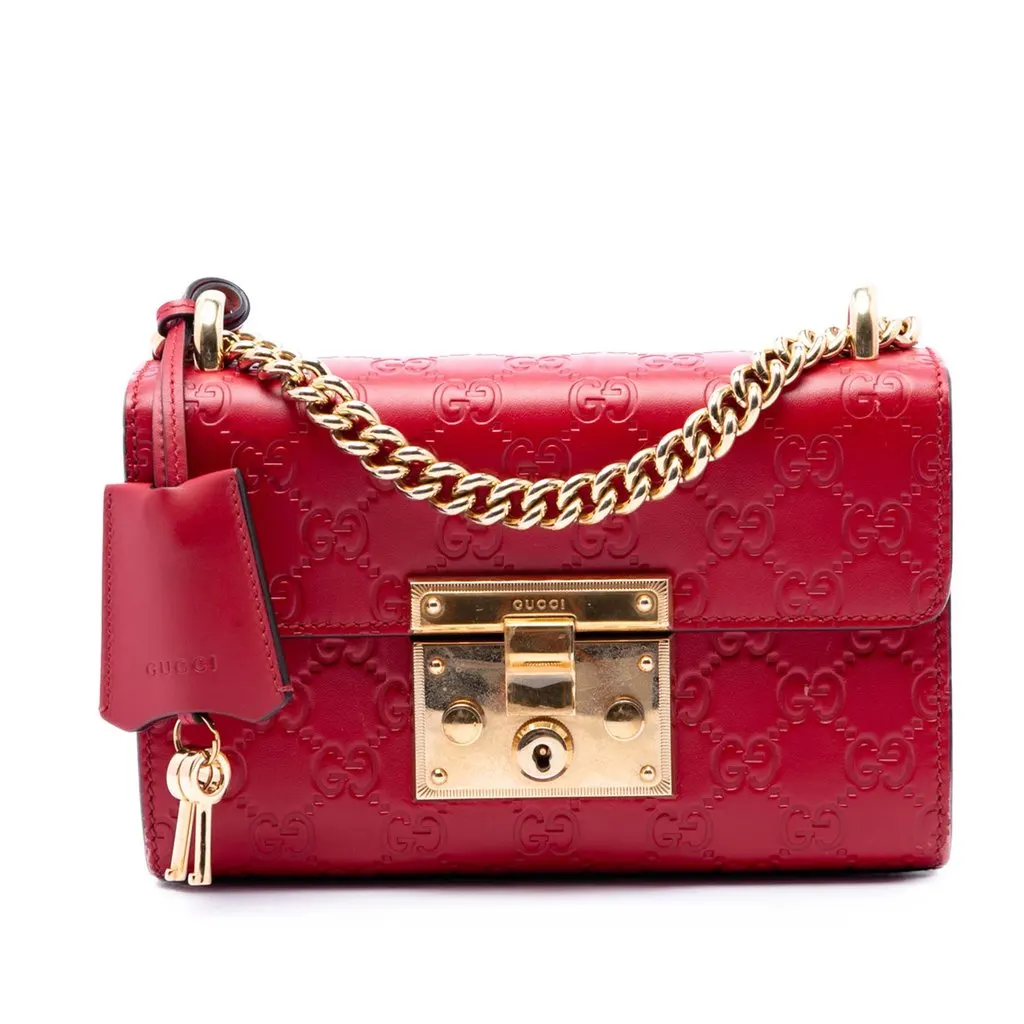 Gucci Small Guccissima Padlock Crossbody Red Leather Very good - Front View