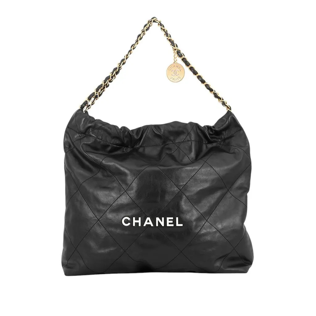 Chanel Medium Quilted Shiny Calfskin 22 Handbag Black Leather Very good - Front View