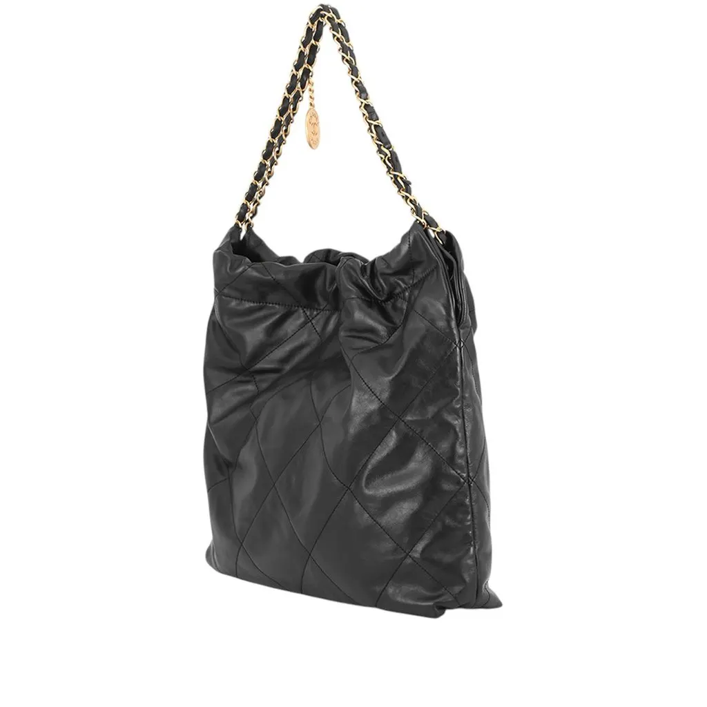 Chanel Medium Quilted Shiny Calfskin 22 Handbag Black Leather Very good - Back View