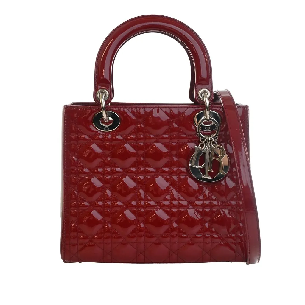 Dior Medium Patent Cannage Lady Dior Red Leather Very good - Front View