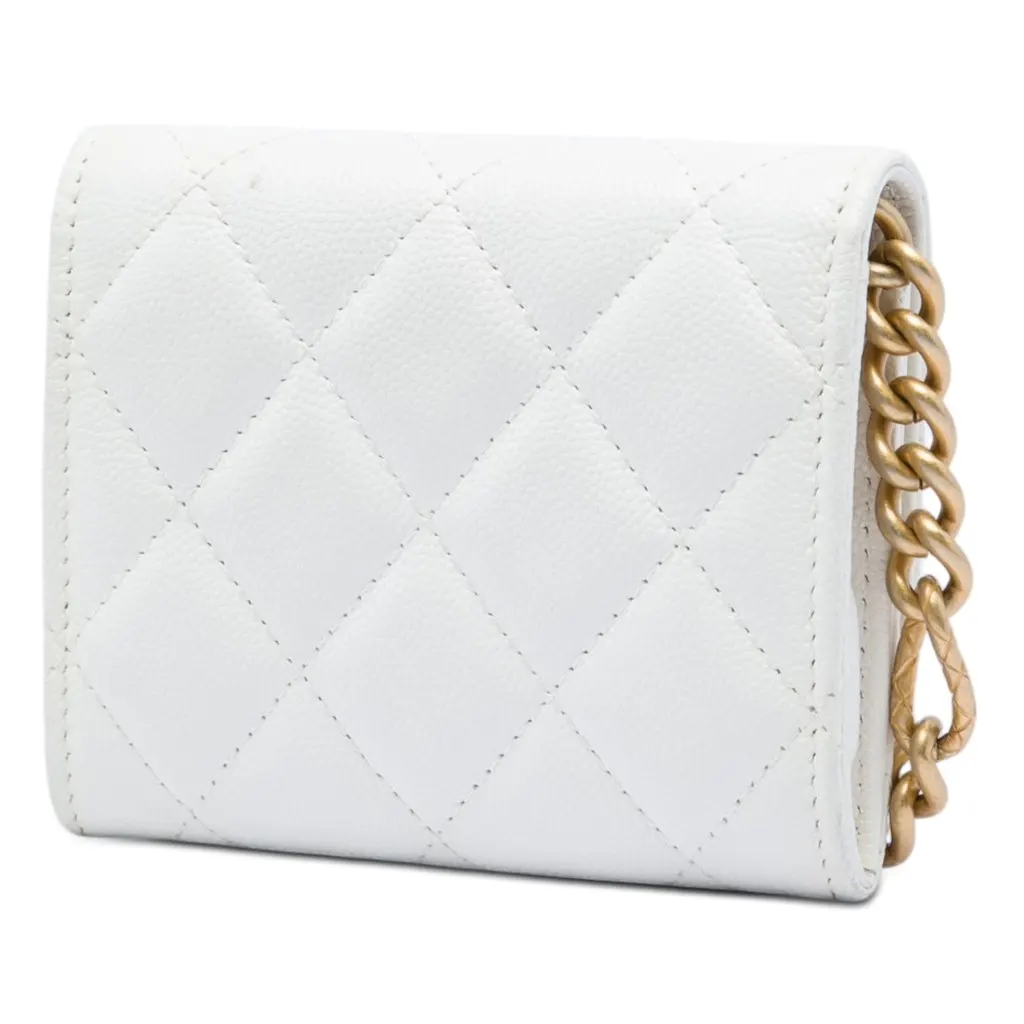 Chanel Quilted Caviar Card Holder on Chain White Leather Very good - Back View