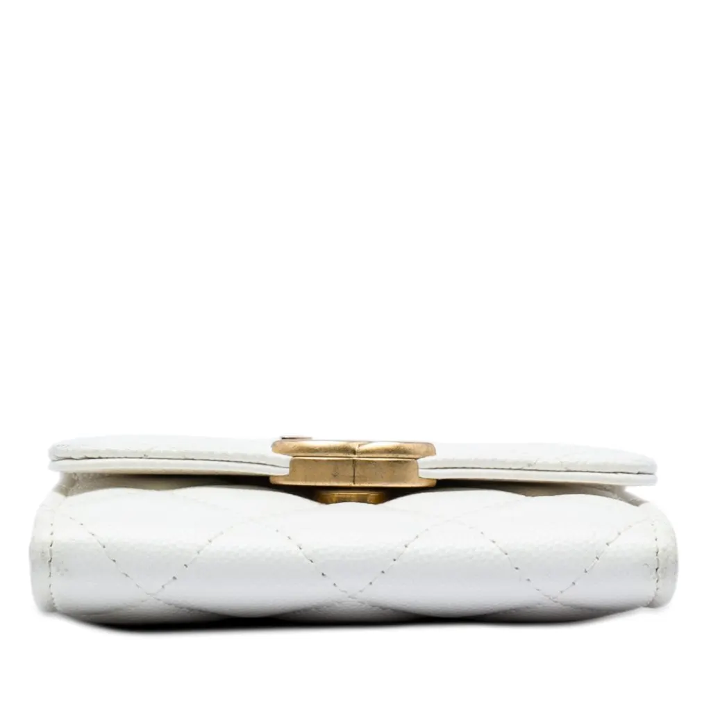 Chanel Quilted Caviar Card Holder on Chain White Leather Very good - Inside View
