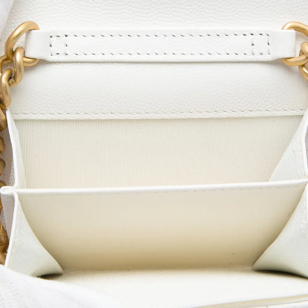 Chanel Quilted Caviar Card Holder on Chain White Leather Very good - Model View