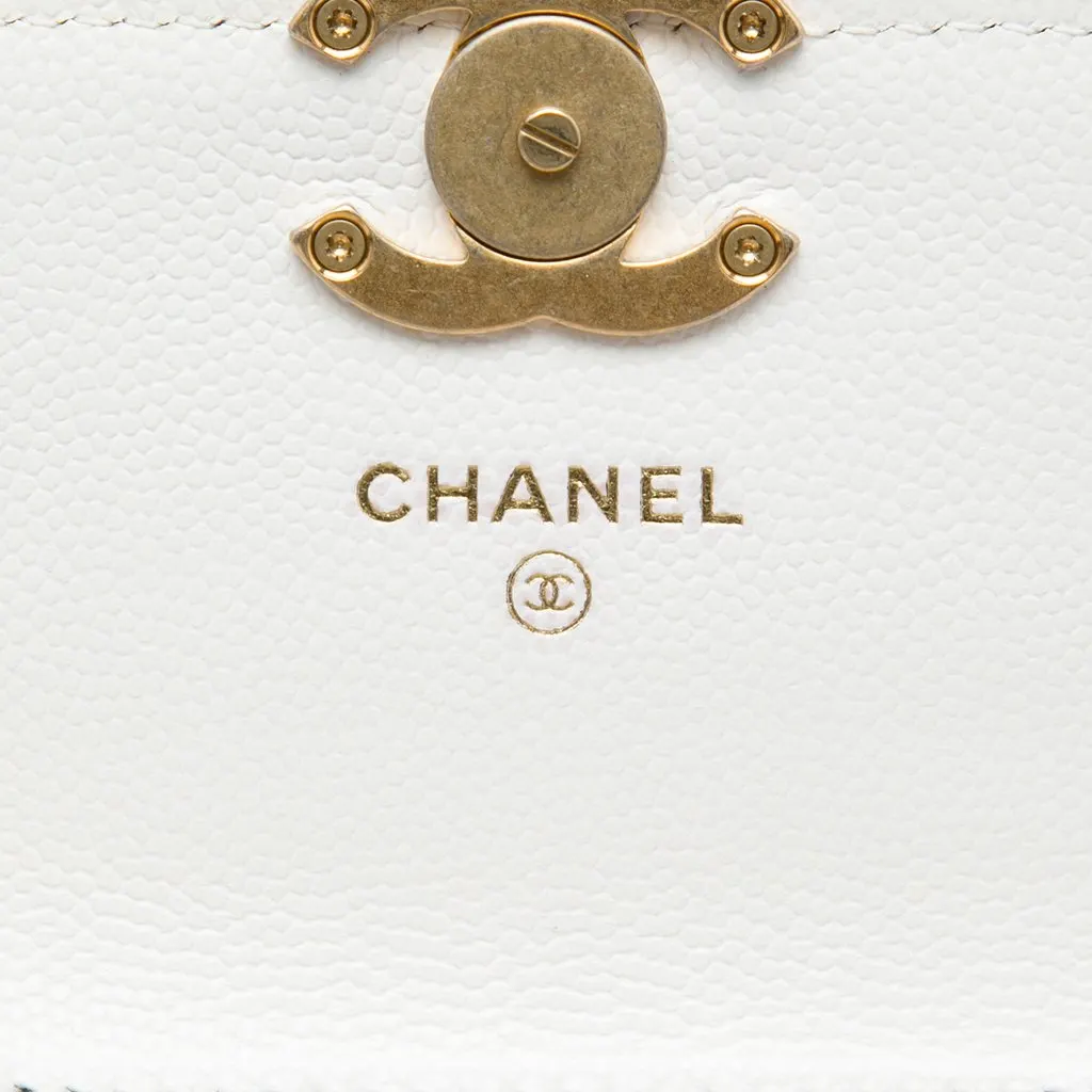 Chanel Quilted Caviar Card Holder on Chain White Leather Very good - Box View