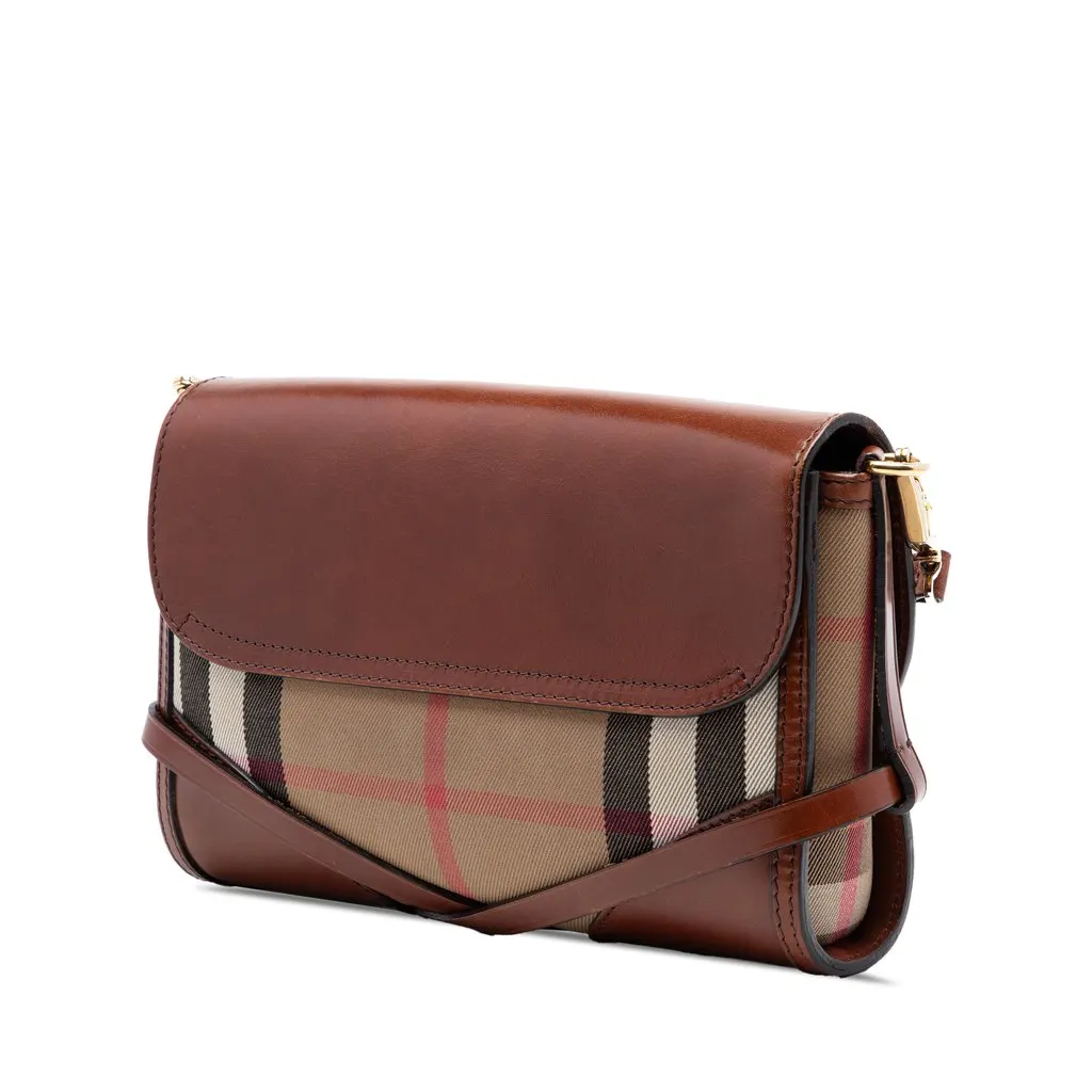 Burberry Leather and House Check Canvas Bridle Abbott Crossbody Brown Leather Very good - Back View