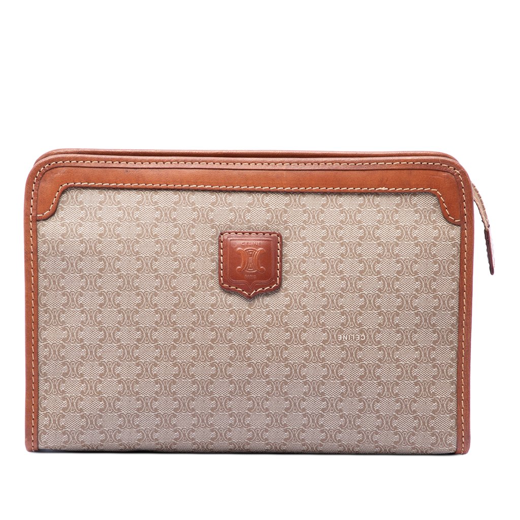 Celine Macadam Coated Canvas Clutch Beige Small | Pre-Owned