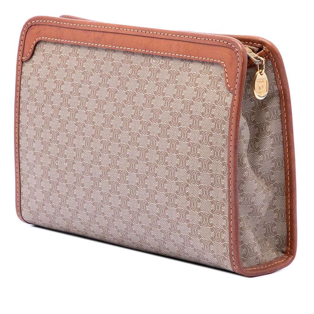 Celine Macadam Coated Canvas Clutch Beige Small | Pre-Owned