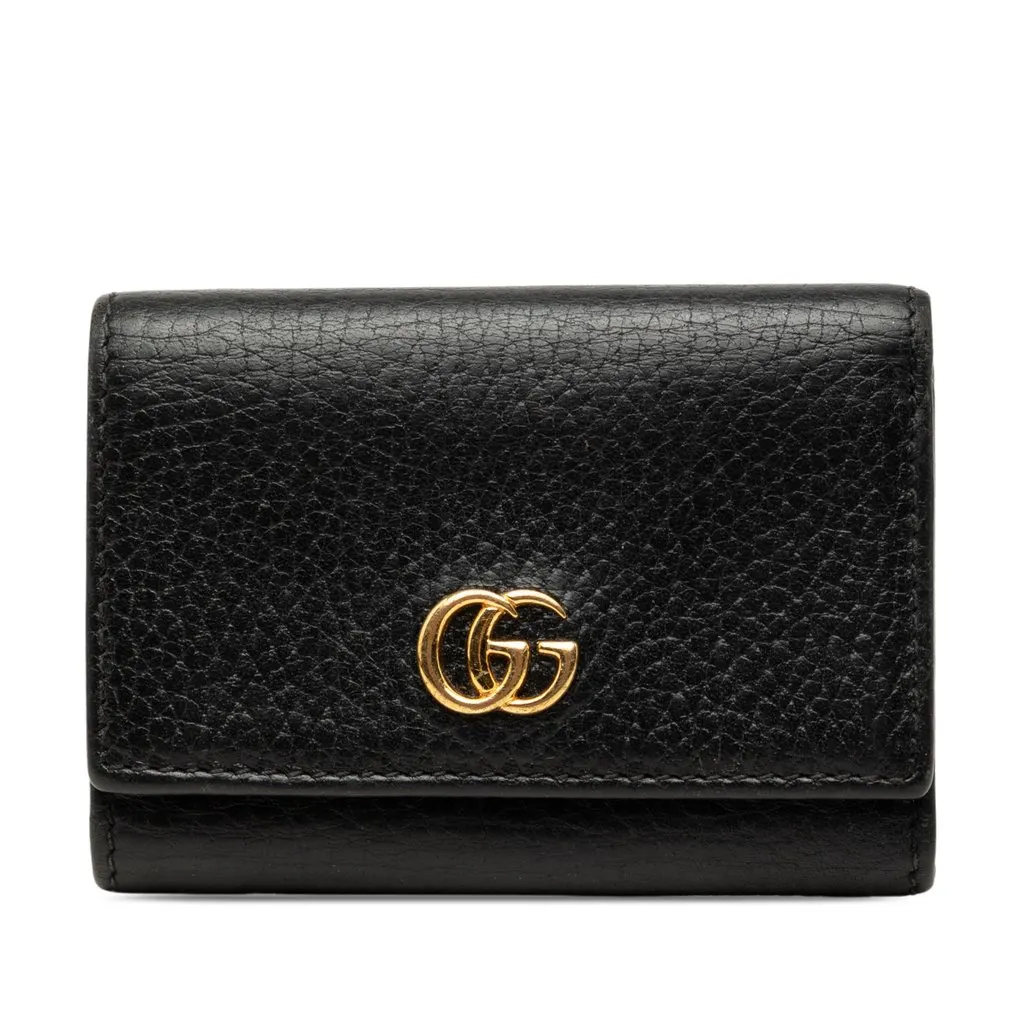 Gucci GG Marmont Trifold Compact Wallet Black Leather Very good - Front View