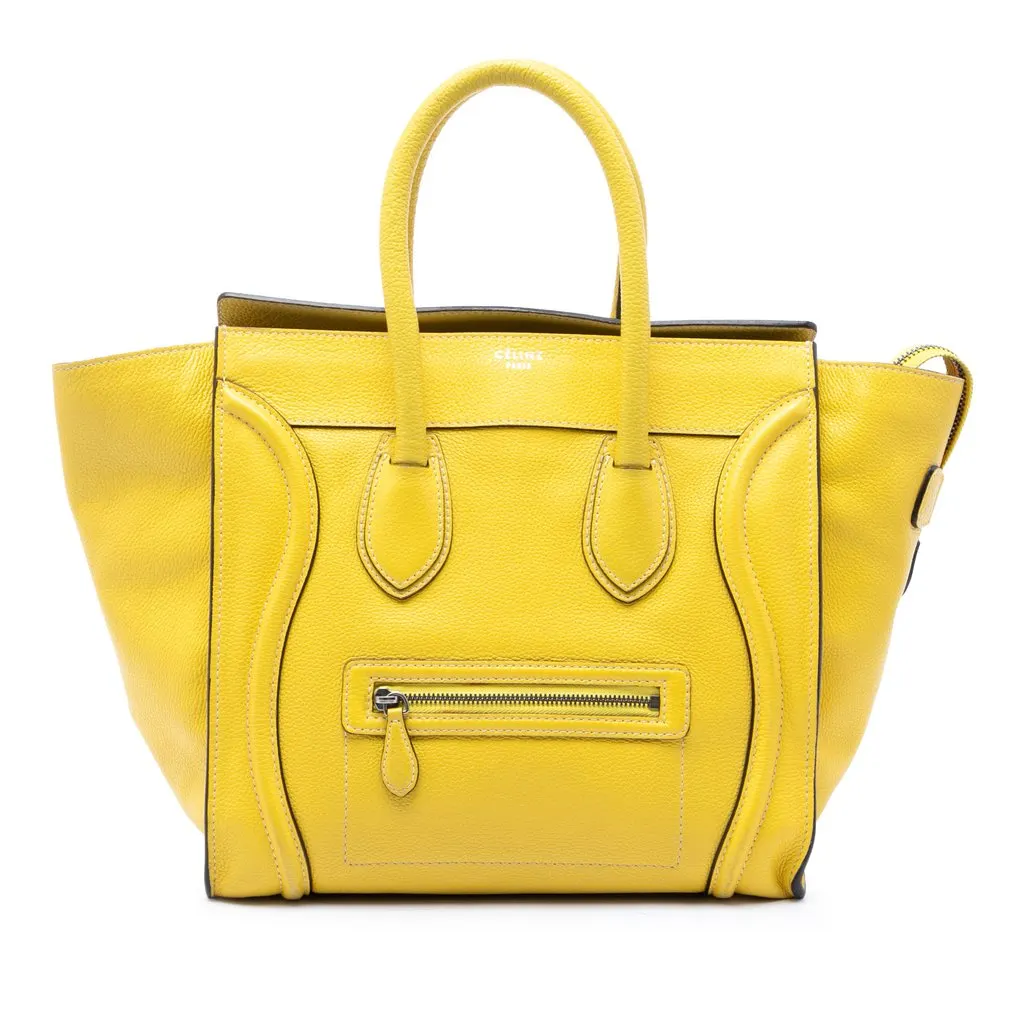 Celine Mini Drummed Calfskin Luggage Tote Yellow Leather Very good - Front View