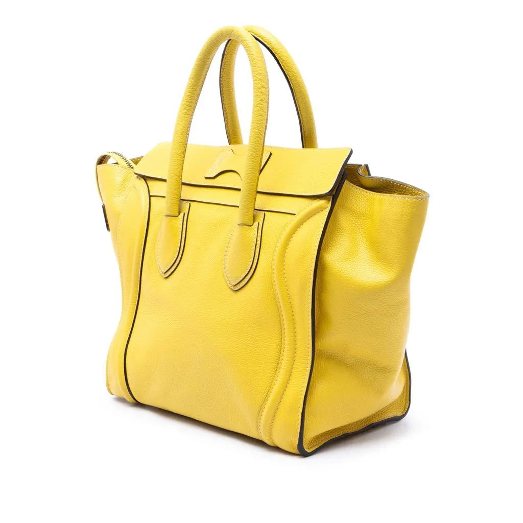 Celine Mini Drummed Calfskin Luggage Tote Yellow Leather Very good - Back View