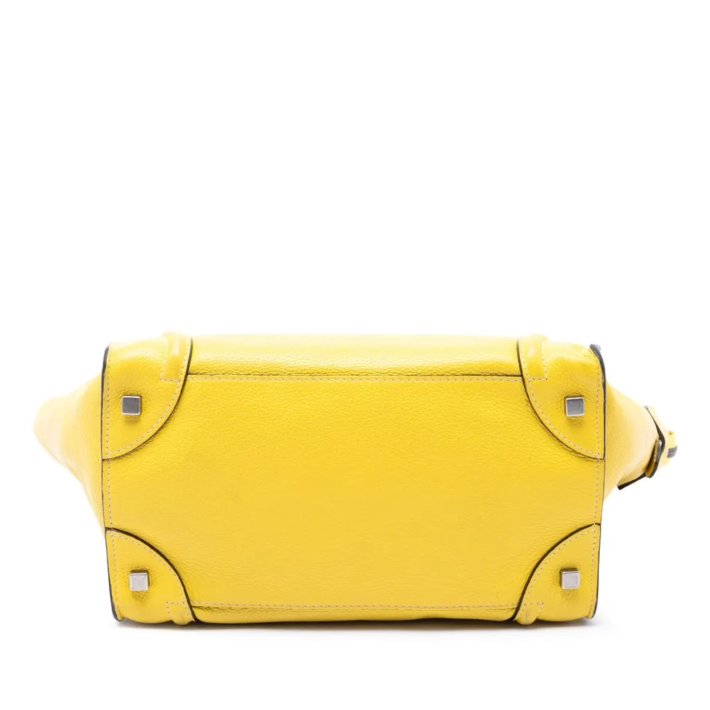 Celine Mini Drummed Calfskin Luggage Tote Yellow Leather Very good - Inside View