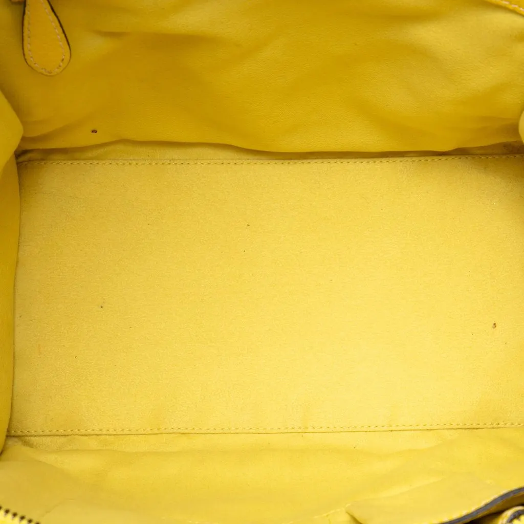 Celine Mini Drummed Calfskin Luggage Tote Yellow Leather Very good - Model View