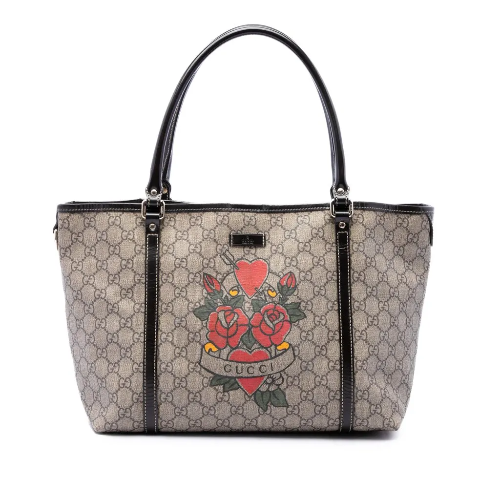 Gucci Medium GG Supreme Tattoo Heart Joy Tote Beige Canvas Very good - Front View