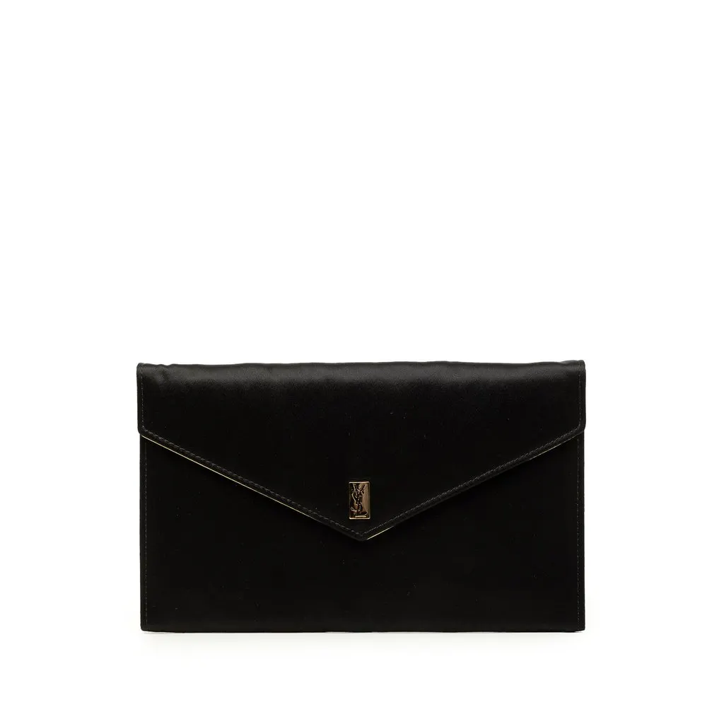 Saint Laurent Satin Envelope Clutch Black Satin Very good - Front View