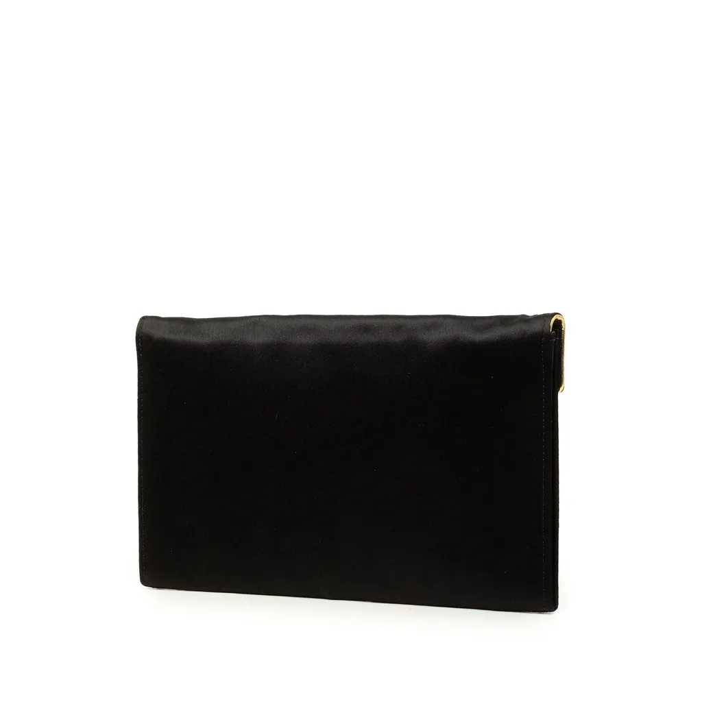 Saint Laurent Satin Envelope Clutch Black Satin Very good - Back View