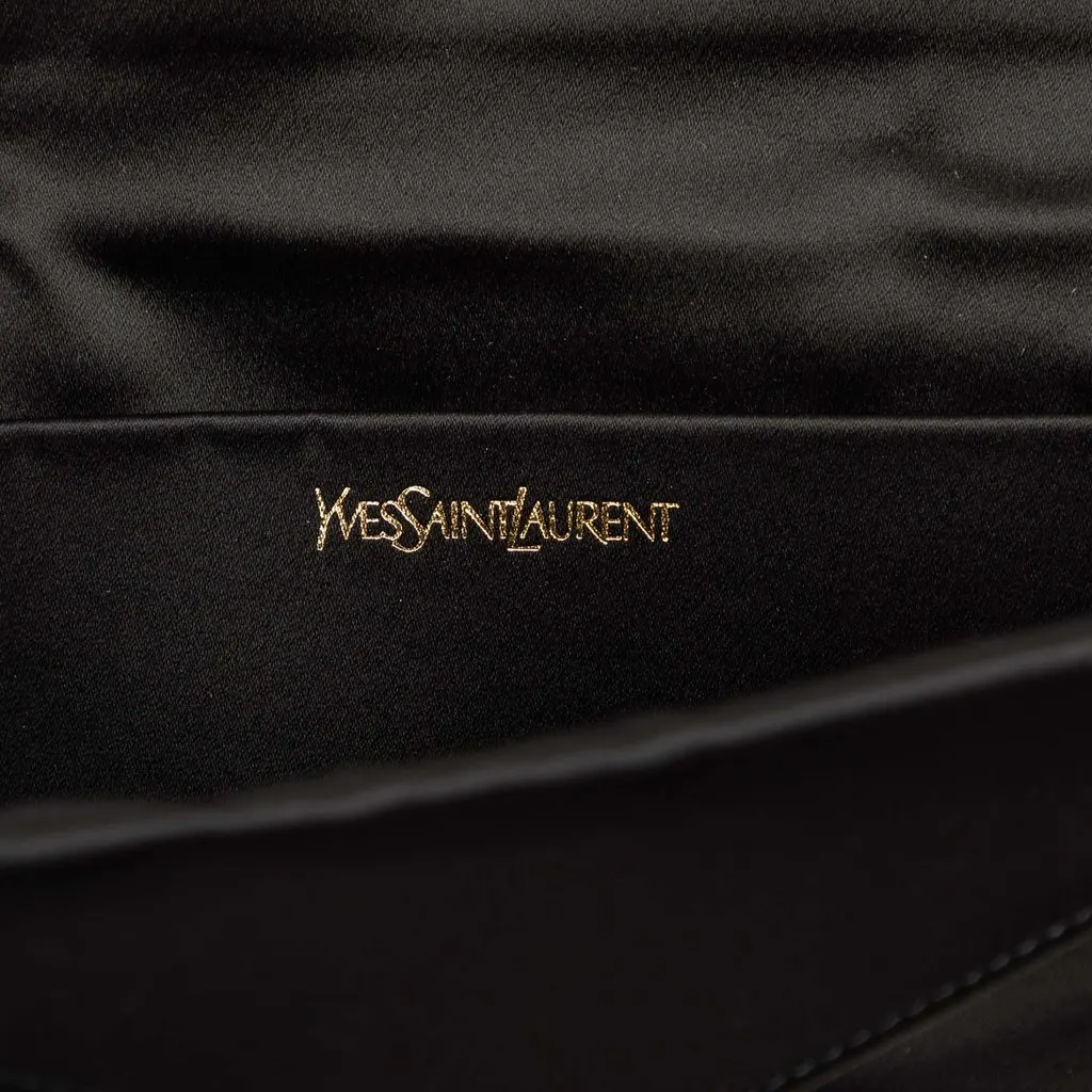 Saint Laurent Satin Envelope Clutch Black Satin Very good - Box View