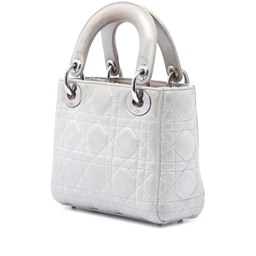 Dior Mini Iridescent Lambskin Cannage Lady Dior Silver Leather Very good - Back View