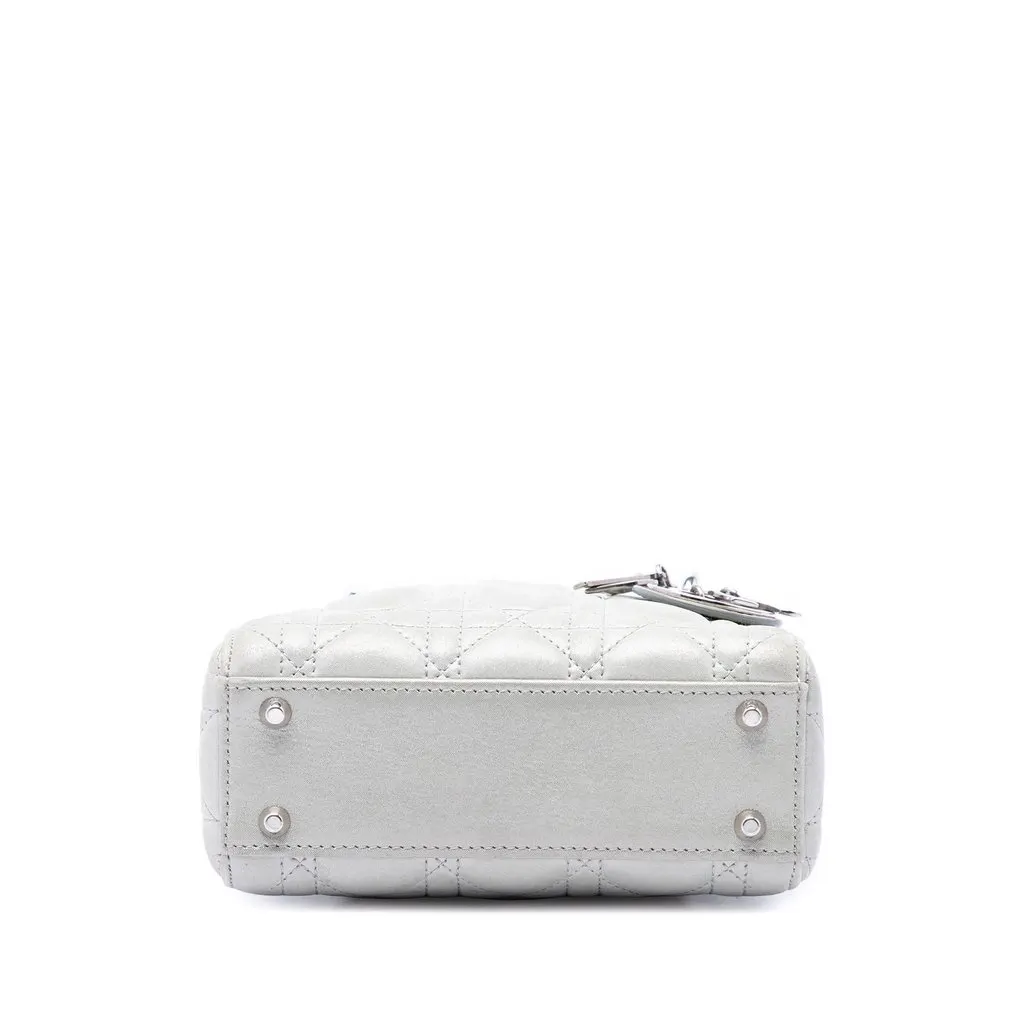 Dior Mini Iridescent Lambskin Cannage Lady Dior Silver Leather Very good - Inside View