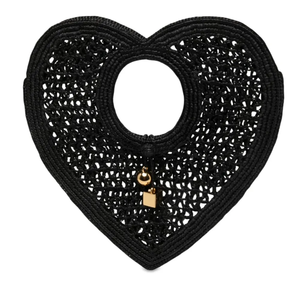 Jacquemus Raffia Le Spiaggia Coeur Handbag Black Rattan Very good - Front View