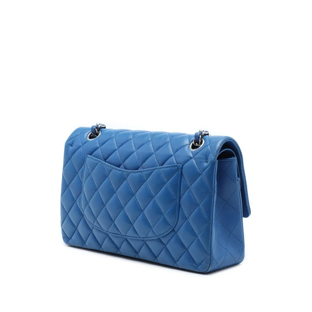 Chanel Medium Classic Lambskin Double Flap Blue Leather Very good - Back View